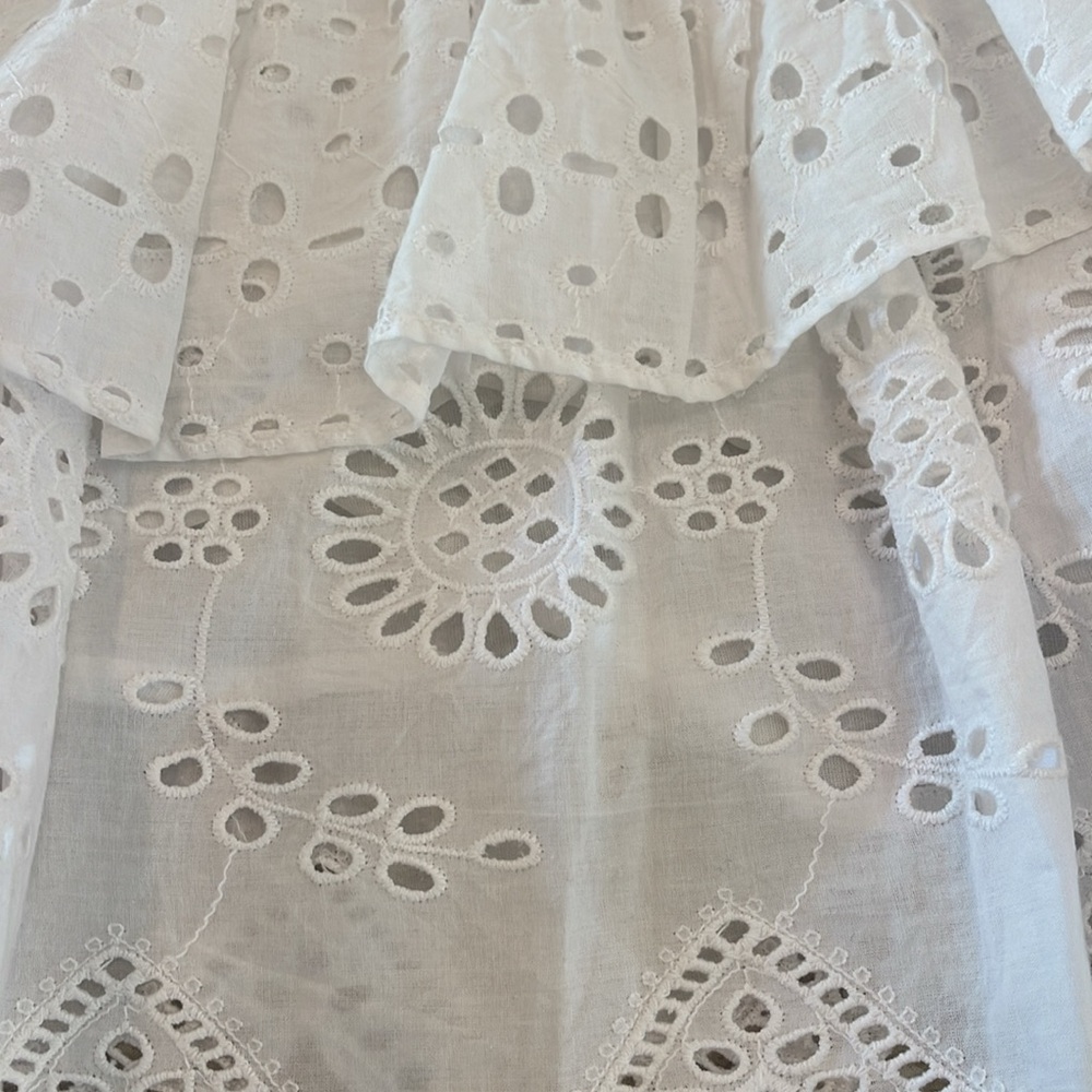 Love Shack Fancy Onika White Cotton Eyelet Mini Skirt, size 8 - Picture 11 of 11
